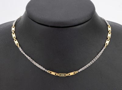 14 kt Gold Collier, WG/GG 585/000, 2-rhg. WG, GG Zwischenglieder, L. ca. 42 cm, ca. 7.3 g, Karabinerschliesse