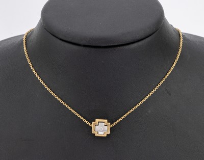 14 kt Gold Brillant-Anhänger, GG/WG 585/000, 1 in WG gefasster Brillant ca. 0.03 ct Weiß/si, an Kette, GG 585/000, L. ca. 45 cm, ...