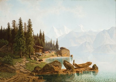 Theodor Wilhelm Nocken, 1829-1905 Düsseldorf, Schweizer Gebirgslandschaft, Öl/Lwd, links unten sign., ca. 82x115cm, R. ca. 95x127cm