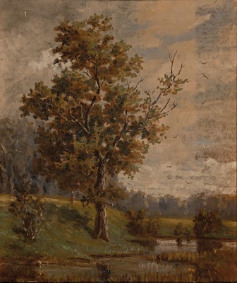 Fritz Georg Papperitz, 1846 Dresden-1918, Herbstliche Bäume, Öl/Malkarton, re. unten monogr., ca. 42x36cm, R. ca. 48x41cm