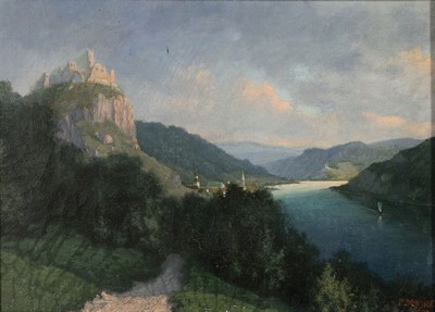 Franz Schmidt, 1884-1951 Nürnberg, Burg über Flußtal, Öl/Lwd, rechts unten signiert, ca. 27x36cm, R. ca. 40x50cm