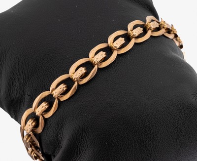 14 kt Gold Armband, RG 585/000, um 1900, ovale Glieder, L. ca. 21 cm, Kastenschloss mitSicherheitsacht, ca. 16.5 g