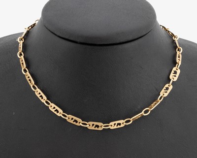 14 kt Gold Collier, GG 585/000, ovale Glieder durchbrochen in Form von Elefanten, L.ca. 46 cm, Karabinerschließe, ca. 16.5 g