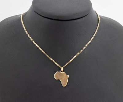 18 kt Gold Anhänger an 14 kt Gold Kette, GG750/000 und GG 585/000, Anhänger in Form von Afrika, Kette, L. ca. 57 cm, ca. 8.0 g