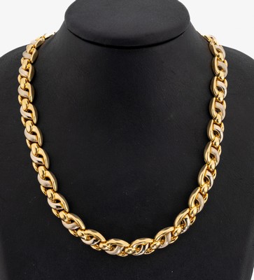 14 kt Gold Collier, ca. 42.1 g, GG 585/000,part. sat., geschwungene Glieder, L. ca. 46 cm, Kastenschloss mit Sicherheitsacht