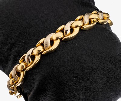 14 kt Gold Armband, ca. 19 g, GG 585/000, part. sat., geschwungene Glieder, L. ca. 18.5 cm, Kastenschloss mit Sicherheitsacht, ca. 19 g