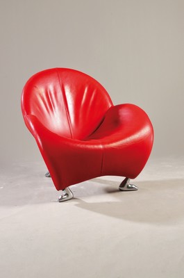 Design-Ledersessel "Pagageno", Entwurf Jan Armgard, Aluminium und rotes Leder, Ausführung Leolux Ludwigsburg, mit roter Lederfarbe ...
