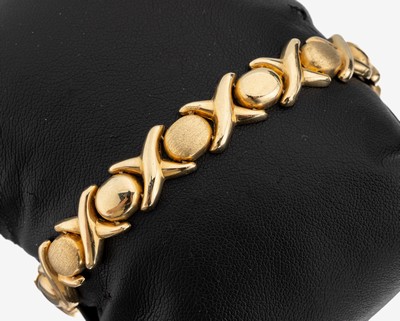 14 kt Gold Armband, GG 585/000, part. sat.,L. ca. 19 cm, Kastenschloss, ca. 17.7 g