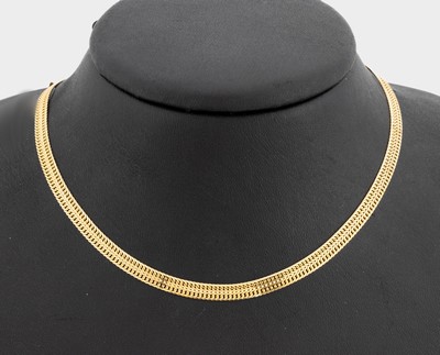 14 kt Gold Kette, GG 585/000, L. ca. 46 cm,Karabinerschließe, ca. 8.5 g, Gebr.-Spuren