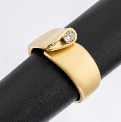 18 kt Gold Brillant-Ring, GG 750/000, part.sat., qualitätvolle Verarbeitung, Brillant ca.0.15 ct Weiß/si, RW 53, ca. 14.7 g