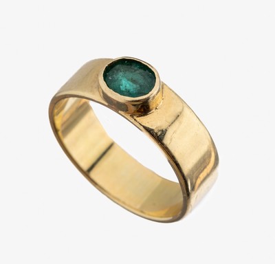 14 kt Gold Smaragd-Ring, GG 585/000, schlichte Ringschiene, ovalfacett. Smaragd ca.0.60 ct, RW 54, ca. 5.2 g