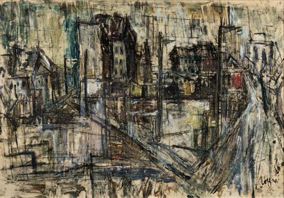 Paul Löffler, 1938-1995 Mannheim, Industrielandschaft, Aquarell und Tusche auf Papier, rechts unten sign., ca. 68x99cm, u.Gl., R.