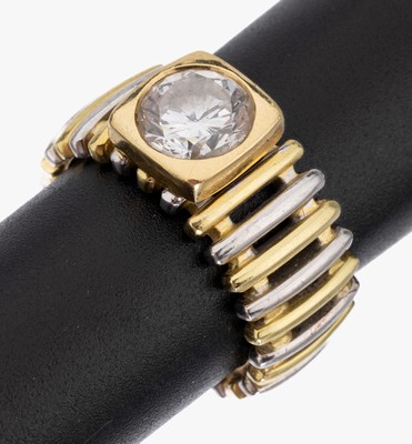18 kt Gold Brillant-Ring, GG/WG 750/000, Brillant ca. 1.75 ct Weiss/p, gitterf. Schiene in GG/WG, RW 56, ca. 16.9 g