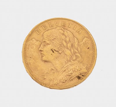 20 Franken Goldmünze, Schweiz 1930, sogn. Vreneli, Helvetia