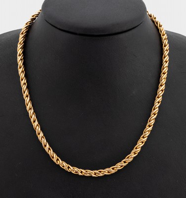 14 kt Gold Collier, RoseG 585/000, Kordelcollier, L. ca. 40 cm, Karabinerschließe, ca. 23.8 g