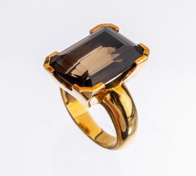14 kt Gold Rauchquarz-Ring, GG 585/000, qualitätvolle Verarbeitung, Rauchquarz im Treppenschliff, RW 60, ca. 20.9 g