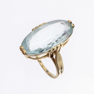 14 kt Gold Aquamarin-Ring, GG 585/000, ovalfacett. Aquamarin ca. 12.0 ct, RW 55, ca. 6.6 g