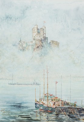Albert Tischer, 1911-1980 Wiesbaden, Rheinstein Nebelstimmung, Aquarell auf Papier, links unten signiert und bez. Rheinstein, ca. 49x34cm, PP, u.Gl., ...