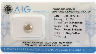 Loser Brillant, 1.14 ct Light Gray Yellow/p3, eingeschweisst, AIG-Expertise