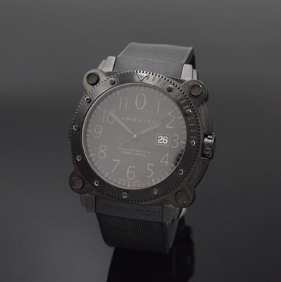 HAMILTON Herrenarmbanduhr Khaki Navy Below Zero Referenz H785850, Automatik, Schweiz um 2015, PVD beschichtetes Edelstahlgeh. inkl. orig. ...
