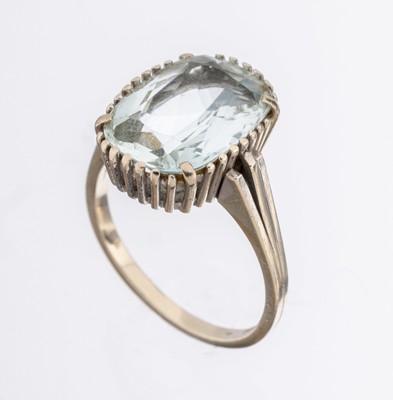 14 kt Gold Aquamarin-Ring, WG 585/000, facett. Aquamarin ca. 7.50 ct, RW 59, ca. 5.9 g