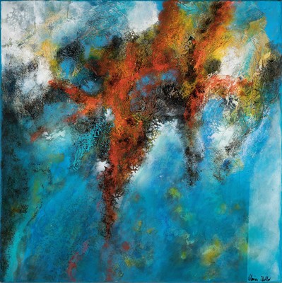 Marion Keller, geb. 1963 Eschwege, Eruption, Mischtechnik auf Lwd, sign., ca. 80x80cm, mit Echtheitszertifikat