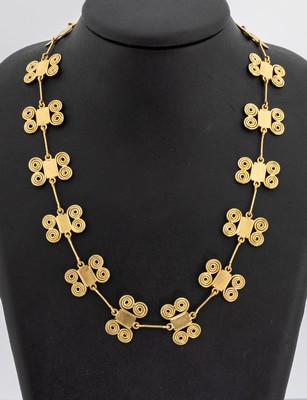 Ausgefallenes 18 kt Gold Collier, GG 750/000 gepr., Glieder abstrakte Schmetterlinge, L. ca. 47.5 cm, Steckschließe,ca. 46.8 g