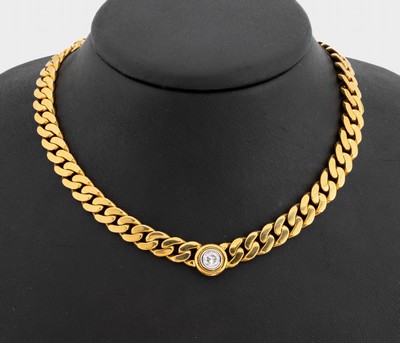 18 kt Gold Brillant-Collier, GG/WG 750/000,massive und qualitätvolle Verarbeitung, 1 in WG gefasster Brillant ca. 0.50 ct l.get.Weiß/si, L. ca. 42 ...