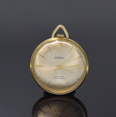 SILBERTA Anhängeuhr in GG 585/000, Deutschland um 1965, Handaufzug, 2-teil. Geh., Boden aufgedr., silb. Zifferbl. m. aufges. Std.-Ind. l. fl., gold. ...