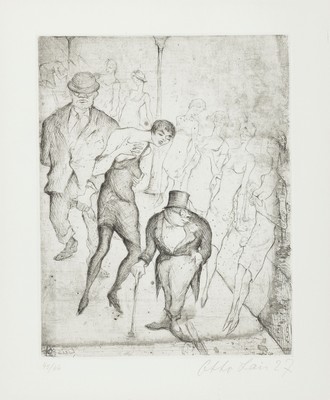 Otto Lais, 1897 Wilferdingen-1988 Wegberg, Die Straße, Radierung, handsign. und dat. 27, num. 45/66, ca. 27.5x22cm, PP, u.Gl., R. ca. 52x42cm