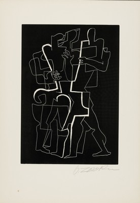 Ossip Zadkine, 1890-1967, drei kubistische Figuren, Lithographie, handsigniert, ca. 30.5x21.5cm, u.Gl., R. ca. 66x51cm