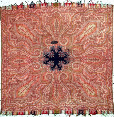 Kaschmir Schal, Frankreich, Anfang 20.Jhd, Wolle auf Wolle, ca. 160 x 160 cm, EHZ: 3, (mehrere kleine Löcher)
