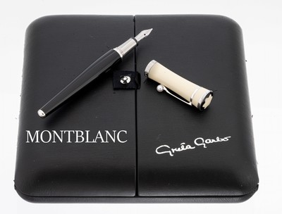 MONTBLANC Füller "Greta Garbo", limitierte Edition, Korpus aus schwarzem und cremefarb. Kunstharz, Clip mit weißer Akoyazuchtperle, ...