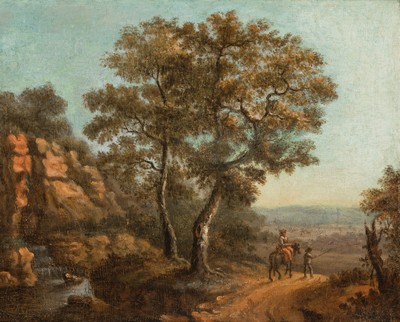 Zuschreibung: Franz Hochecker, 1730-1782 Frankfurt am Main, Landschaft in den Alpen, Öl/Holz, unsigniert, rückseitig altes Etikett: No.14, ...