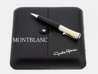 MONTBLANC Kugelschreiber "Greta Garbo", limitierte Edition, Korpus aus schwarzem und cremefarb. Kunstharz, Clip mit weißer ...