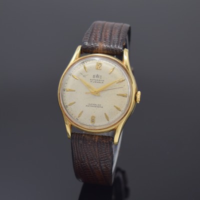 BWC Herrenarmbanduhr in GG 585/000, Automatik, Schweiz 1950er Jahre, dell. Boden und Glasrand aufgedr., vers. Zifferbl. mit aufgel. Std.-Zeichen ...