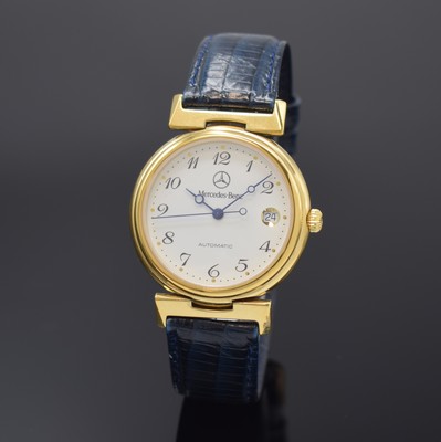 MERCEDES BENZ/GUB Herrenarmbanduhr, Deutschland um 1990, verg. Metallgeh. beids. vergl., Boden aufgedr., bewegl. Bandanst., Anz. v. Std., Min., ...