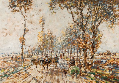 Julius Seyler, 1873-1953 München, Auf der Landstrasse von Diessen, Öl/Malkarton, rechts unten sign., frisch gereinigt, ca. 70x100cm, R. ca. 78x108cm