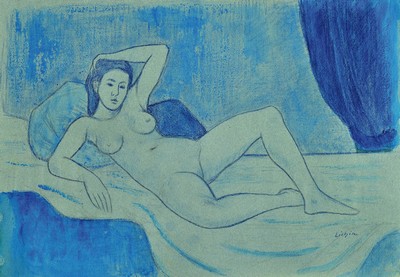 Max Eichin, 1903 Lörrach-1990 Ettlingen, 3 Bleistiftskizzen, Frauenakte, 1x aquarelliert,je handsigniert, ungerahmt, ca. 35x48 cm