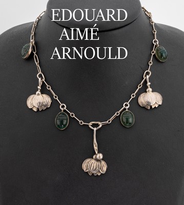 Seltenes Jugendstil Collier von Edouard-Aimé ARNOULD, Frankreich um 1900, reiner Jugendstil, Silber geprüft, rücks. sign. ARNOULD, 7 bewegliche ...
