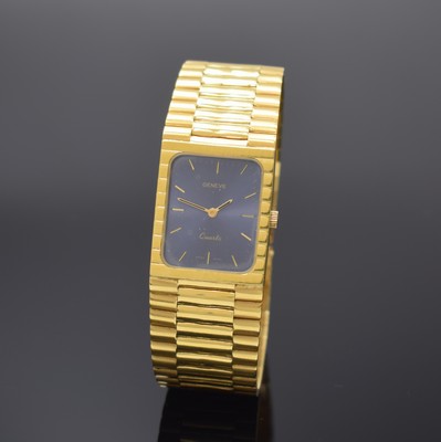 GENEVE Armbanduhr in GG 750/000, Schweiz um 1975, quarz, Boden aufgedr., Goldband m. dopp.Faltschl., blaues Zifferbl. m. gold. Std.-Ind., gold. ...