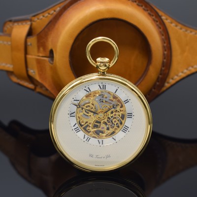 CH.TISSOT & FILS offene Taschenuhr mit skelettiertem Sichtwerk, Schweiz nach altem Vorbild, Handaufzug, verg. Geh., Boden u. Glasrand aufgedr., ...