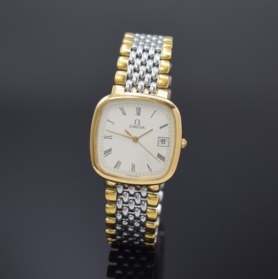 OMEGA De Ville Herrenarmbanduhr Referenz 396.1017, Schweiz 1980er Jahre, quarz, verg. Geh. inkl. z. T. verg. Gliederband m. Faltschl., Edelstahlboden ...