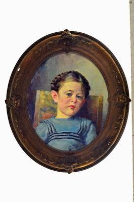 Friedrich Gurlitt, 1865 Hamburg-ab 1906 in München nachweisbar, Mädchenporträt, signiert und dat. 1920,, Öl/Platte, oval, ca. 31 x 24 cm,, Rahmen ...