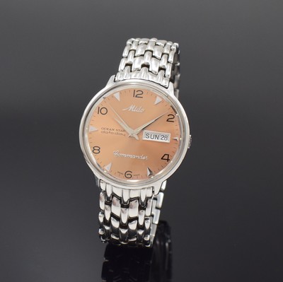 MIDO Herrenarmbanduhr Commander Ocean Star Datoday, Schweiz um 2000, Automatik, Edelstahl-Einschalengeh. inkl. orig. Gliederband, lachsfarb. ...