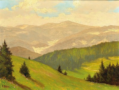 Ferdinand Dörr, 1880 Bad Dürkheim-1968 Karlsruhe, Blick auf den Feldberg, Öl/ Malkarton, links unten signiert, ca. 24x32cm, R. ca. 36x43cm