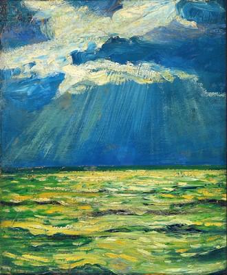 Hans Deiters, 1868 Düsseldorf-1922 München, Himmel und Meer, Ölstudie auf Malkarton, rückseitig Nachlaßstempel, ca. 34x28cm, R. ca. 39x33cm