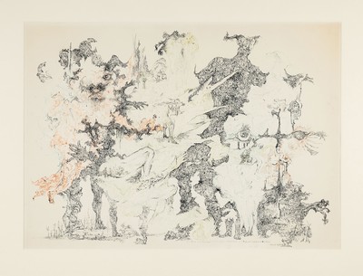 Bernard Schultze, 1915 Pila-2005 Köln, Aquarell und Tusche, "Freizeit um den wilden Mann", 1964, mit persönlicher Widmung, unter PP und ...