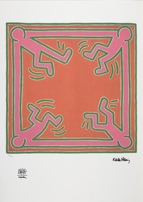 Nach Keith Haring (1958-1990), Lithografie, Figuren im Quadrat, Ed 117/150, handnum., Steinsignatur, Prägestempel Keith Haring Foundation, ...