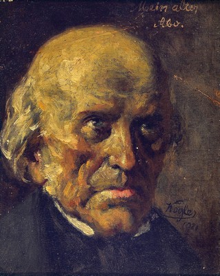 Kaspar Kögler, 1838 Molsberg-1923 Wiesbaden,Charakterporträt eines alten Herren, oben bezeichnet "Mein alter...", signiert und datiert ...